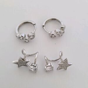Cuff Earrings Clip On Ear Clip Silver Tone Huggie Star Zirconia Quality Lot Of 2